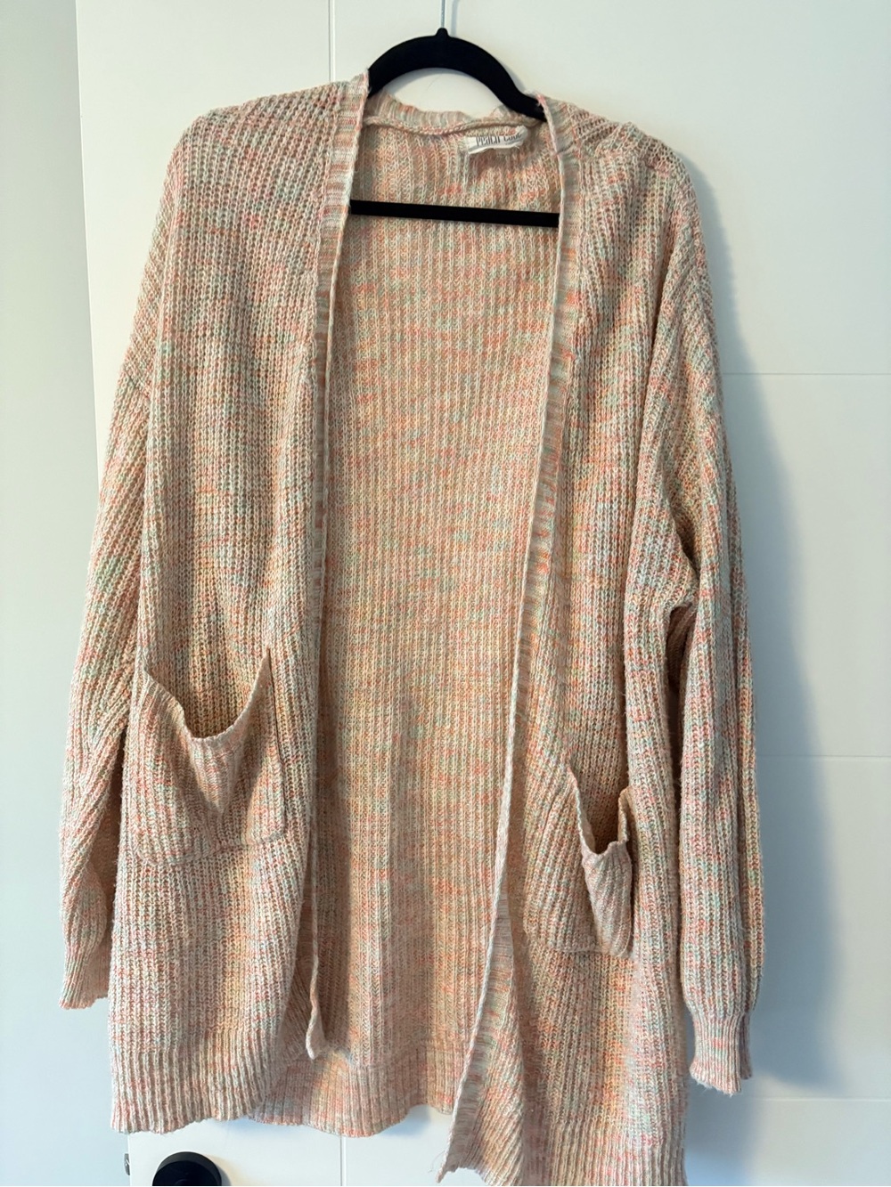 Peach Love California Open-Front Multicolor Pastel Knit Cardigan
